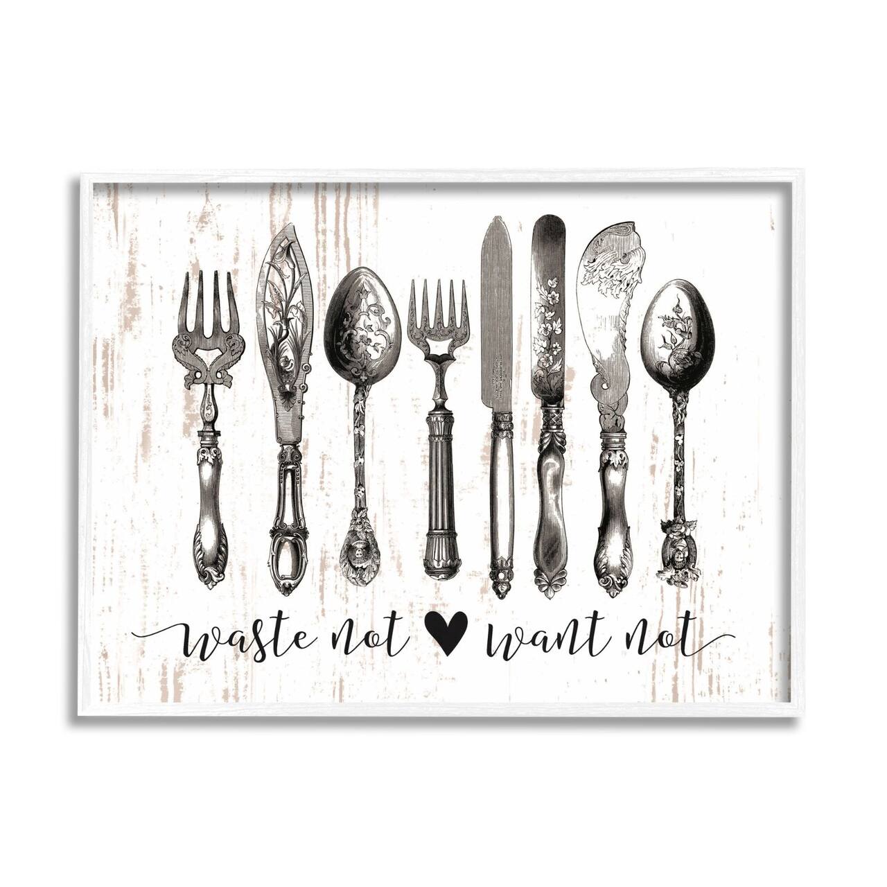 Stupell Industries Waste Not Want Not Silverware Drawing Framed Wall Art